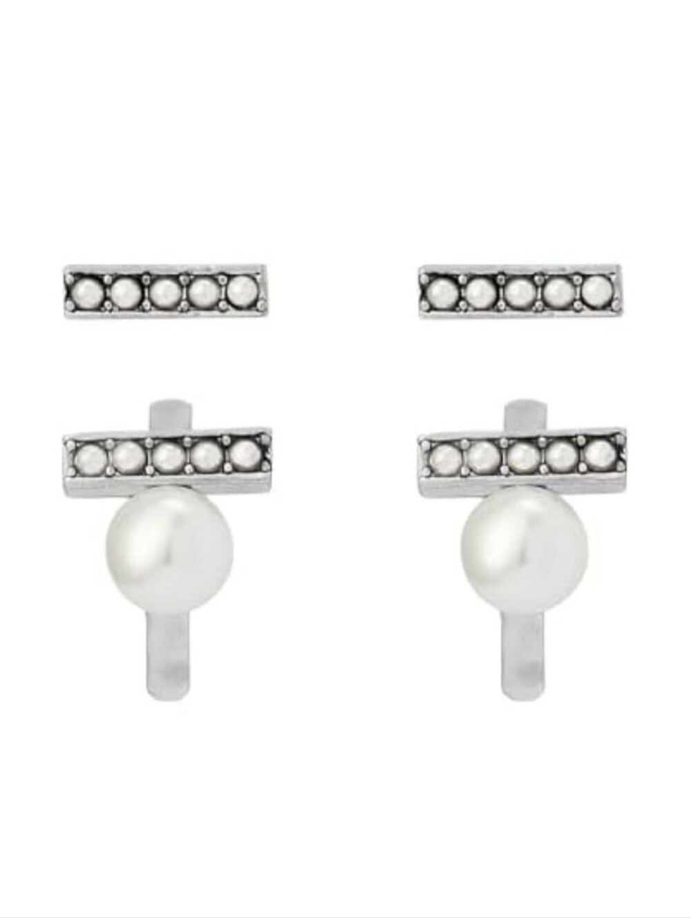 AllSaints Women's Nellie Pearl Bar Huggie Earring Set